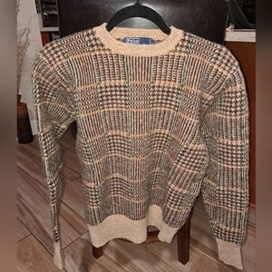 Polo by Ralph Lauren Womens Beige and Brown Checkered Sweater